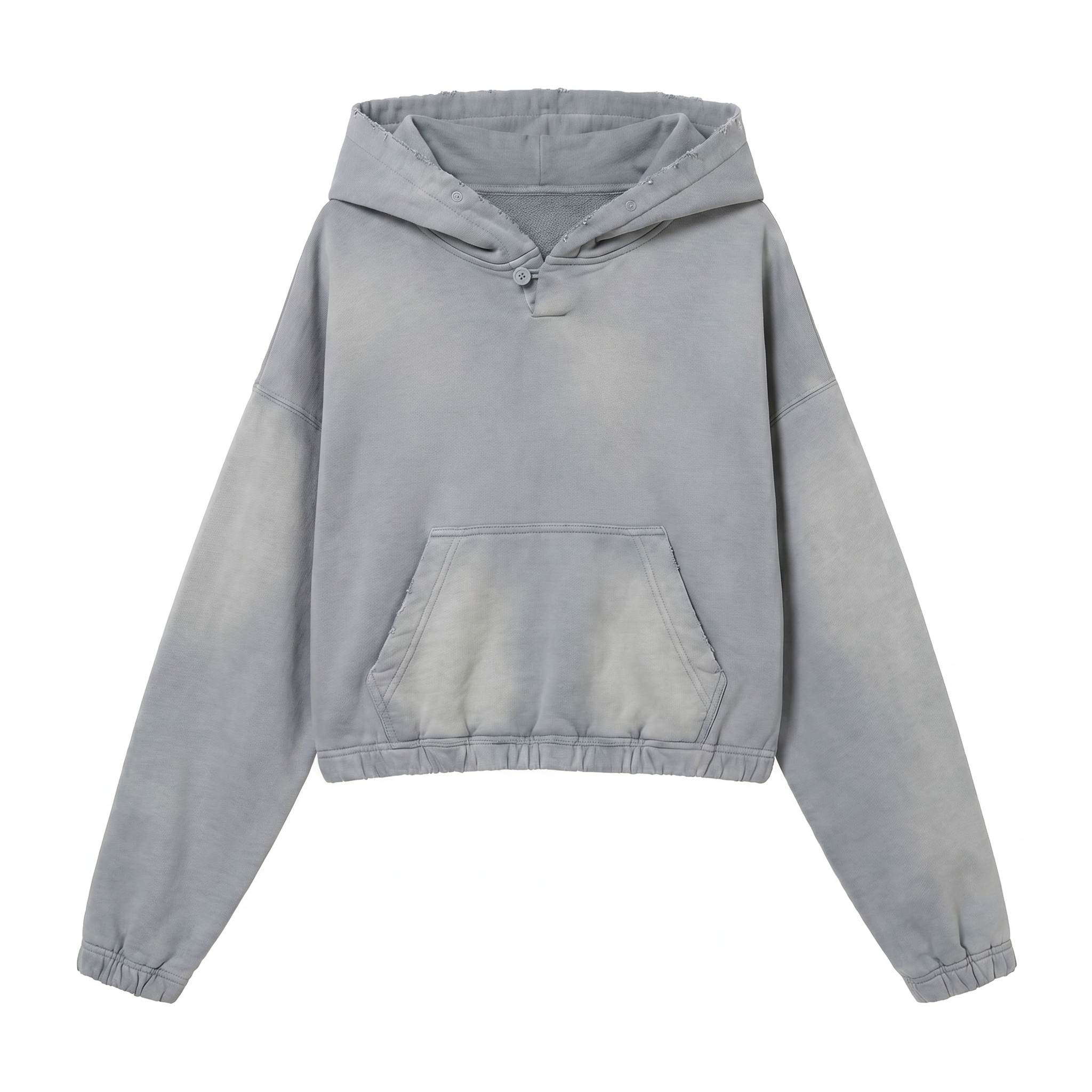 Distressed Cropped Hoodie / GREY