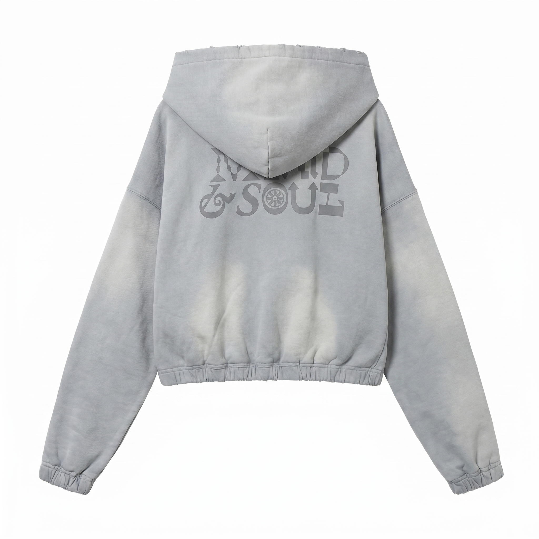 Distressed Cropped Hoodie / GREY