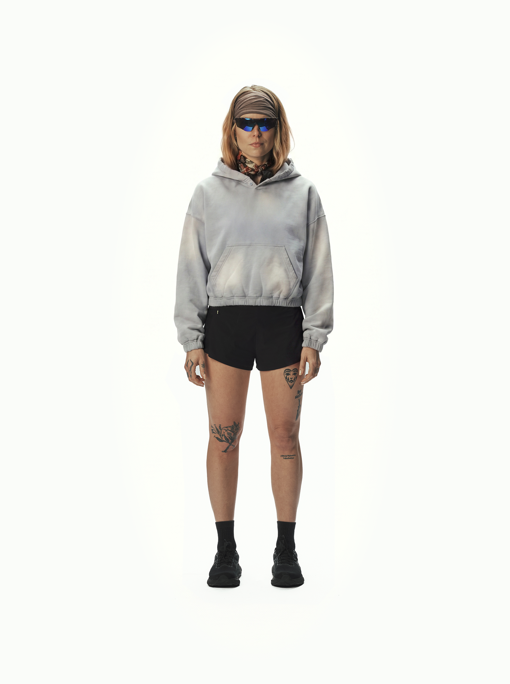 Distressed Cropped Hoodie / GREY