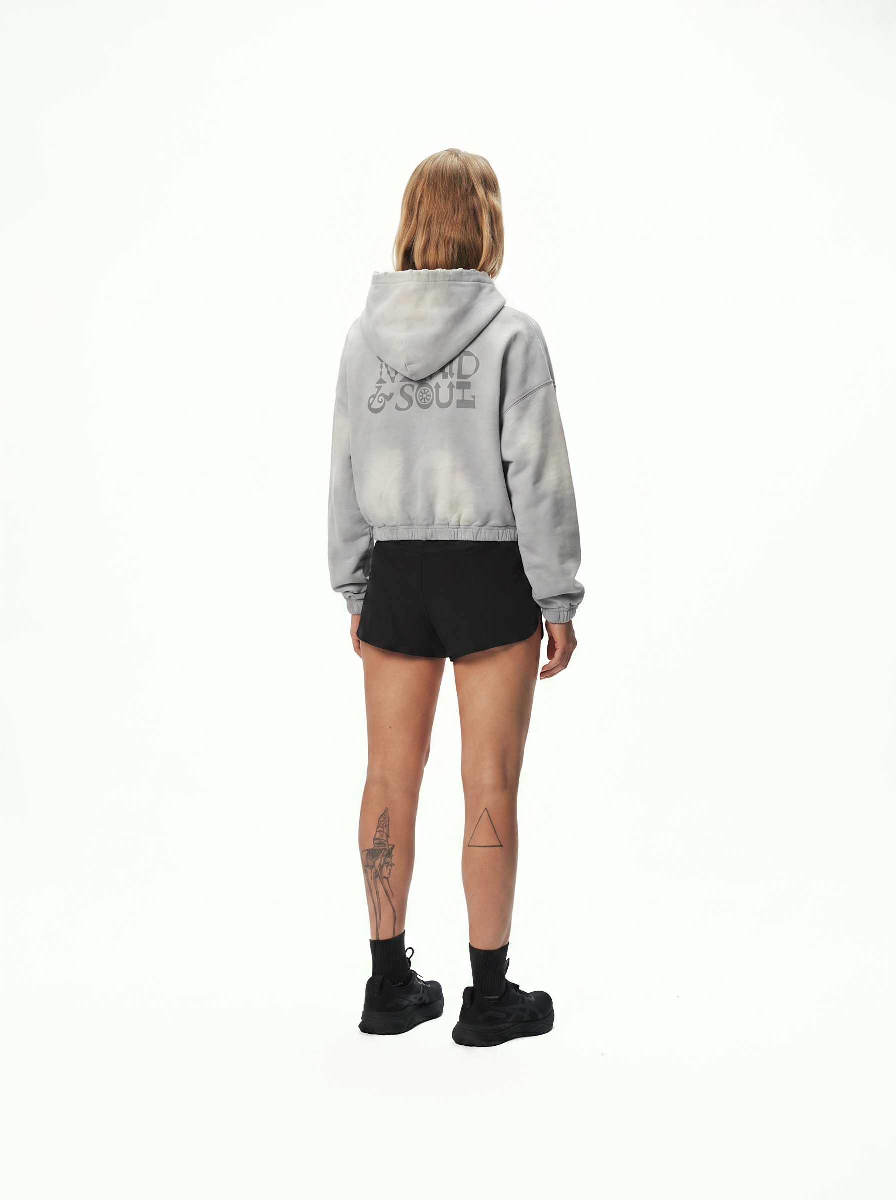 Distressed Cropped Hoodie / GREY